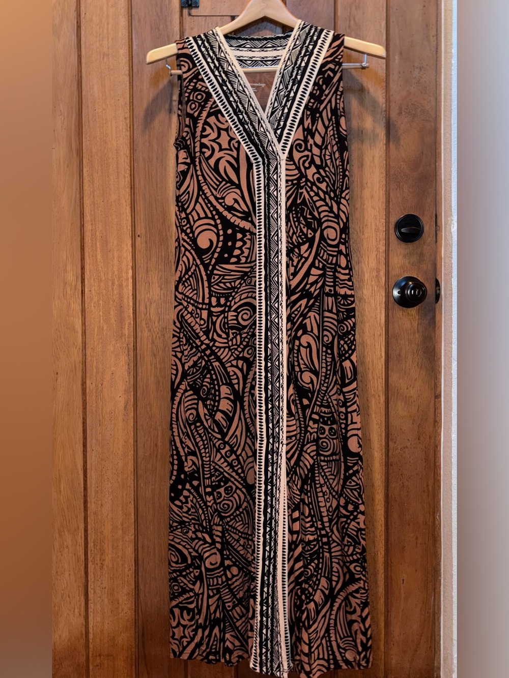 Soft Surroundings Sleeveless Black and Mocha Printed Maxi Dress
